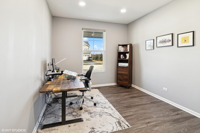 2523 Leander Ct, Woodridge, IL 60517 - home office with baseboards, dark wood finished floors, and recessed lighting