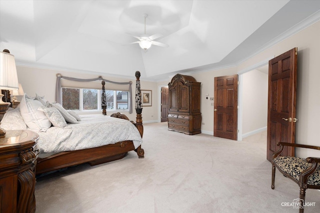70 New Abbey Dr, Inverness, IL 60010 - bedroom with ceiling fan, ornamental molding, vaulted ceiling, light carpet, and baseboards