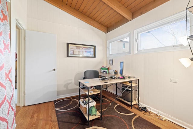6802 Lyons St, Morton Grove, IL 60053 - office space with vaulted ceiling with beams, wooden ceiling, and wood finished floors