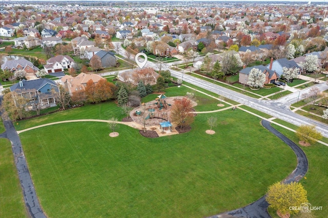 bird's eye view with a residential view