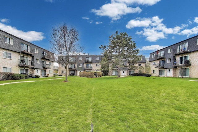 view of property's community with a lawn and a residential view