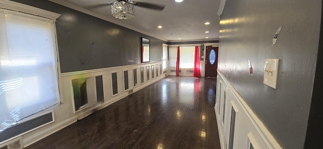 8605 S Dorchester Ave, Chicago, IL 60619 - hallway featuring crown molding, dark wood finished floors, visible vents, and recessed lighting