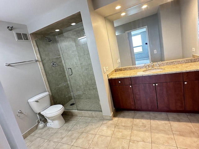 474 N Lake Shore Dr Unit 6102, Chicago, IL 60611 - bathroom featuring vanity, tile patterned floors, toilet, a shower stall, and visible vents