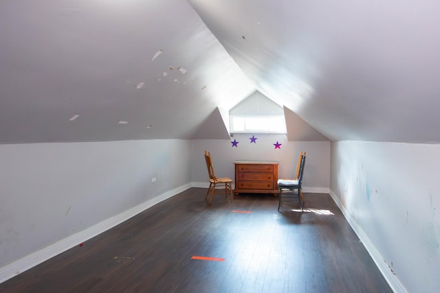 additional living space featuring wood finished floors, baseboards, and vaulted ceiling