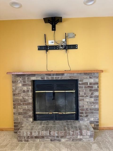 110 E Spring Rd, Coal City, IL 60416 - room details featuring baseboards, carpet, and a fireplace