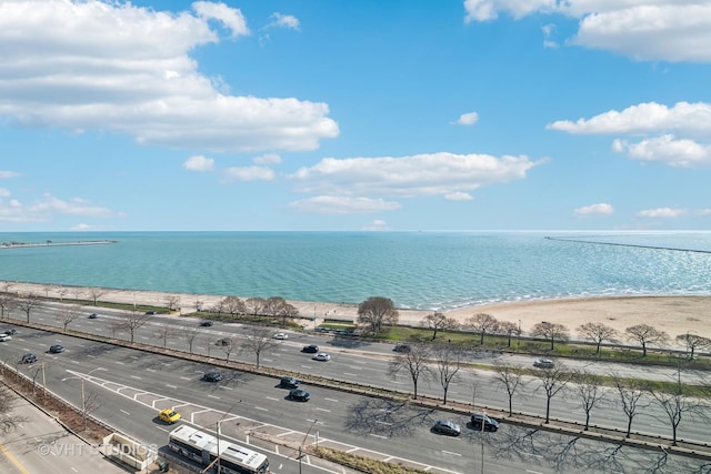 property view of water featuring a beach view