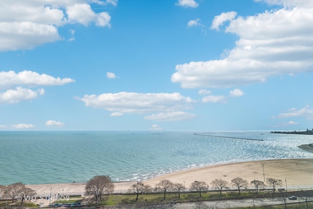 property view of water featuring a view of the beach