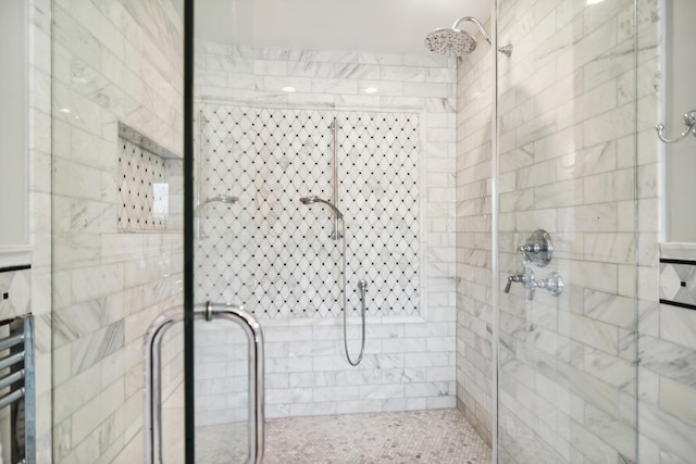 full bath featuring radiator heating unit and a stall shower