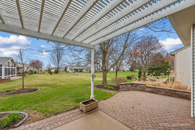 view of patio with a residential view and a pergola