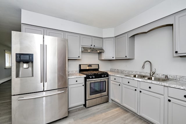 212A Collen Dr Unit 104, Lombard, IL 60148 - kitchen featuring a sink, light wood-style floors, under cabinet range hood, stainless steel appliances, and gray cabinets