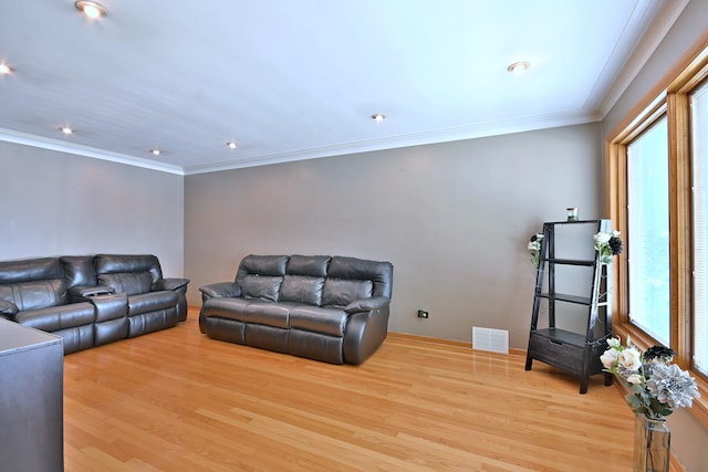 5628 S Merrimac Ave, Chicago, IL 60638 - living room featuring wood finished floors, recessed lighting, and crown molding