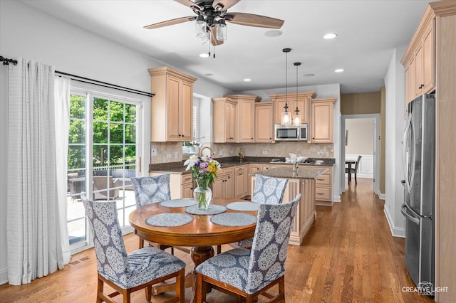 16432 S Harmon Ln, Plainfield, IL 60586 - dining room with ceiling fan, light wood-type flooring, and recessed lighting