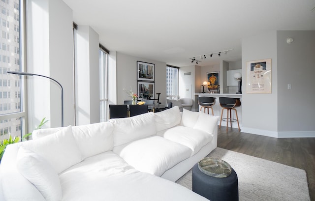 222 N Columbus Dr Unit 1509, Chicago, IL 60601 - living room with rail lighting, wood finished floors, a healthy amount of sunlight, and baseboards