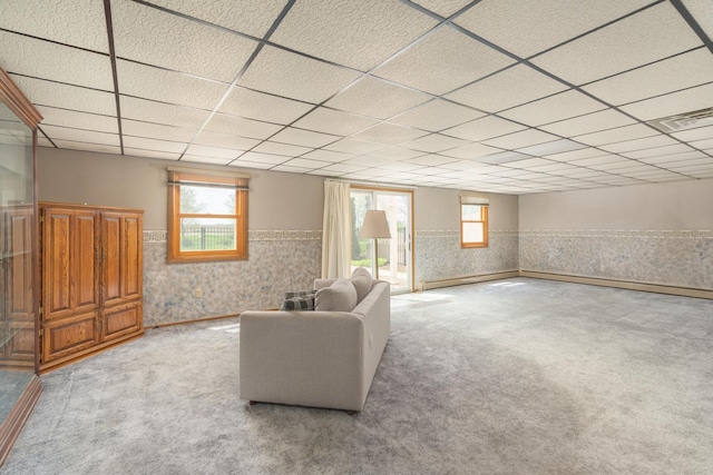 3449 E Cleveland St, Ladd, IL 61329 - living area with carpet, a wainscoted wall, and a drop ceiling