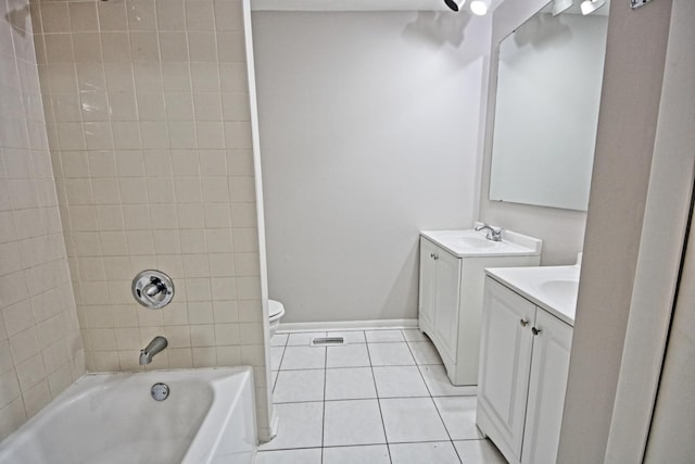 6140 El Morro Ln, Oak Forest, IL 60452 - bathroom with two vanities, tile patterned flooring, tub / shower combination, toilet, and baseboards