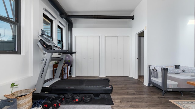 1760 W Wrightwood Ave Unit 305, Chicago, IL 60614 - exercise area featuring attic access and wood finished floors