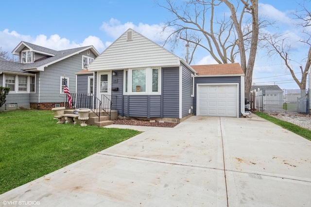 28 S Illinois Ave, Villa Park, IL 60181 - view of front of house featuring a front yard, a shingled roof, an attached garage, fence, and concrete driveway