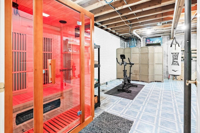 exercise area featuring a sauna