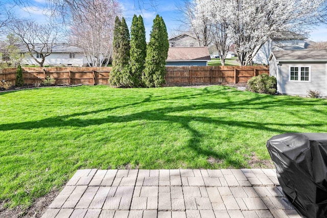 view of yard with a fenced backyard