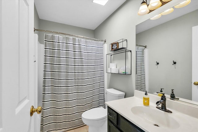 3410 Waterville Ct, Champaign, IL 61822 - bathroom featuring toilet, a notable chandelier, vanity, and a shower with shower curtain