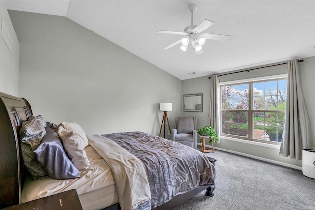 3410 Waterville Ct, Champaign, IL 61822 - bedroom with lofted ceiling, baseboards, carpet, and ceiling fan