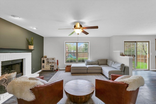 3410 Waterville Ct, Champaign, IL 61822 - living room featuring ceiling fan, a healthy amount of sunlight, and wood finished floors