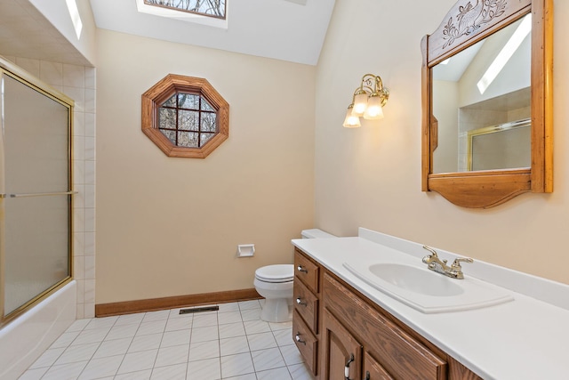 4001 Wyndwood Dr, Crystal Lake, IL 60014 - bathroom featuring vanity, tile patterned flooring, visible vents, toilet, and a skylight