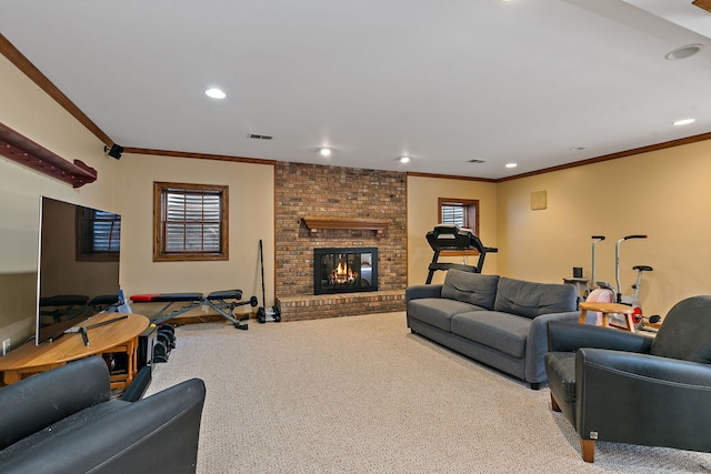 4001 Wyndwood Dr, Crystal Lake, IL 60014 - living area featuring a wealth of natural light, recessed lighting, ornamental molding, and carpet floors