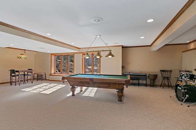 4001 Wyndwood Dr, Crystal Lake, IL 60014 - rec room with recessed lighting, carpet flooring, baseboards, and ornamental molding