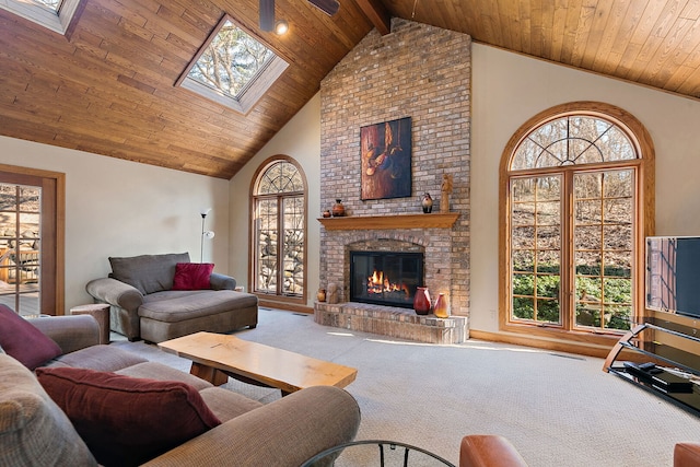 4001 Wyndwood Dr, Crystal Lake, IL 60014 - living room with a skylight, high vaulted ceiling, carpet, and a healthy amount of sunlight