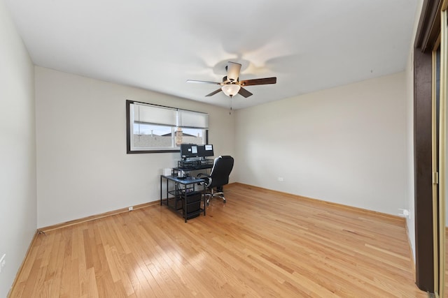 office featuring ceiling fan and light wood-style floors