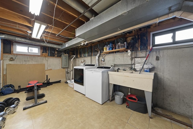 below grade area with separate washer and dryer