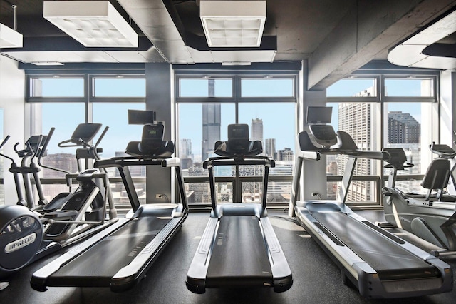 65 E Monroe St Unit 4521, Chicago, IL 60603 - gym featuring floor to ceiling windows