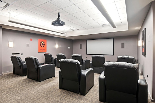 65 E Monroe St Unit 4521, Chicago, IL 60603 - carpeted cinema with visible vents, baseboards, a raised ceiling, and a paneled ceiling
