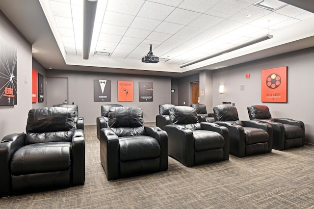 65 E Monroe St Unit 4521, Chicago, IL 60603 - cinema room with carpet flooring, visible vents, a tray ceiling, and baseboards