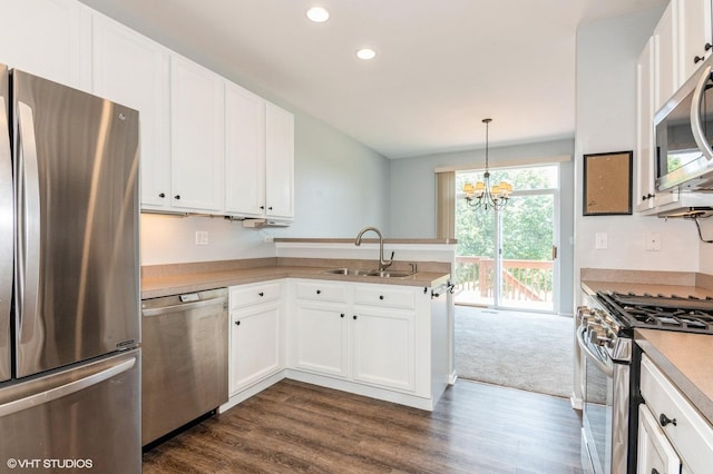 305 Fairmont Ct Unit 305, Saint Charles, IL 60175 - kitchen featuring stainless steel appliances, recessed lighting, a chandelier, dark wood-type flooring, and light countertops