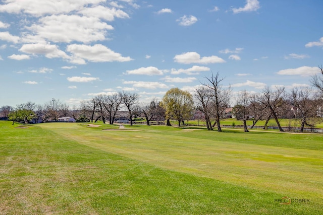 view of property's community featuring a lawn and golf course view