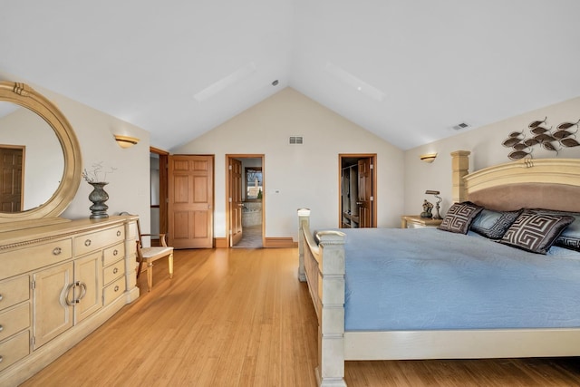 8209 N Oleander Ave, Niles, IL 60714 - bedroom with lofted ceiling, light wood-style floors, a skylight, ensuite bath, and a spacious closet