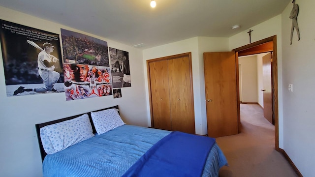 carpeted bedroom featuring a closet