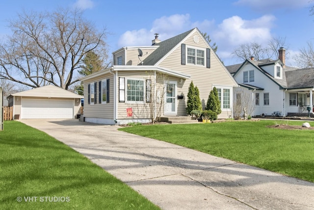 137 S Hickory St, Palatine, IL 60067 - cape cod-style house with a chimney, an outdoor structure, a front yard, and a garage