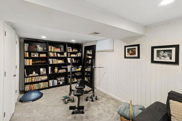 137 S Hickory St, Palatine, IL 60067 - workout room with baseboards, recessed lighting, visible vents, and carpet