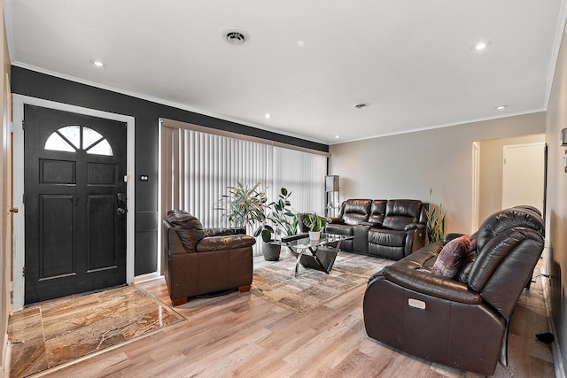 303 Sauk Trl, Park Forest, IL 60466 - living room featuring ornamental molding, light wood-style flooring, and recessed lighting