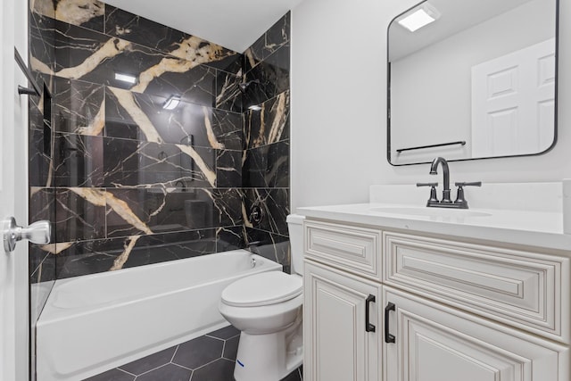 full bath featuring tile patterned flooring, toilet, vanity, and  shower combination