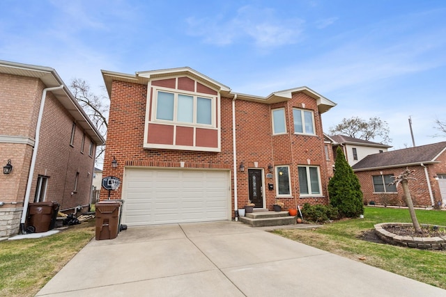 5305 Farwell Ave, Skokie, IL 60077 - view of front facade with brick siding, an attached garage, driveway, and a front lawn