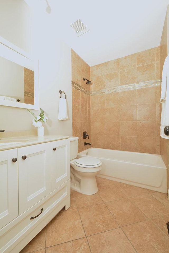 241 Butte View Dr N, Bolingbrook, IL 60490 - bathroom featuring vanity, tile patterned floors, shower / bath combination, toilet, and visible vents