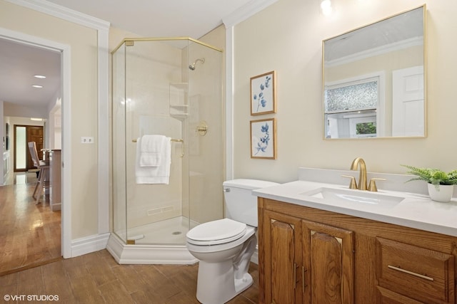 1115 S Vail Ave, Arlington Heights, IL 60005 - bathroom featuring wood finished floors, vanity, and a shower stall