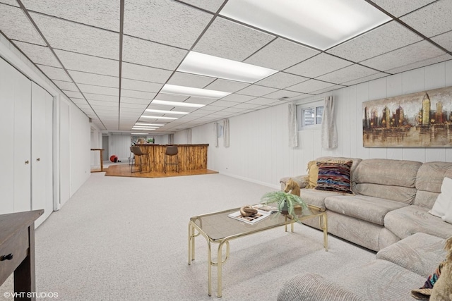 1115 S Vail Ave, Arlington Heights, IL 60005 - carpeted living room featuring a bar and a drop ceiling