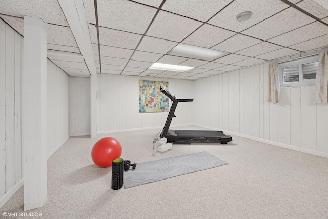 1115 S Vail Ave, Arlington Heights, IL 60005 - exercise area with carpet floors, baseboards, and wooden walls