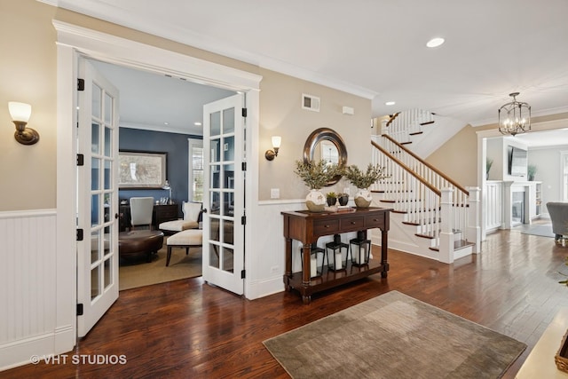1605 N Chicago Ave, Arlington Heights, IL 60004 - entryway featuring crown molding, french doors, stairs, hardwood / wood-style floors, and healthy amount of natural light