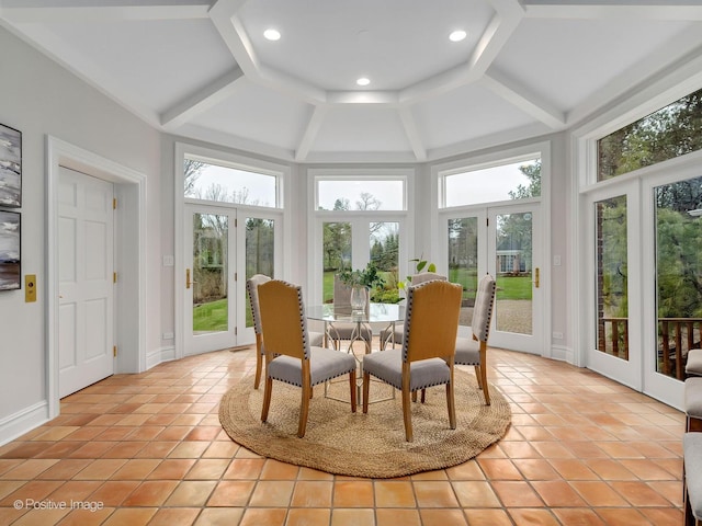 8 Longwood Dr, Burr Ridge, IL 60527 - sunroom featuring high vaulted ceiling, tile patterned flooring, and french doors